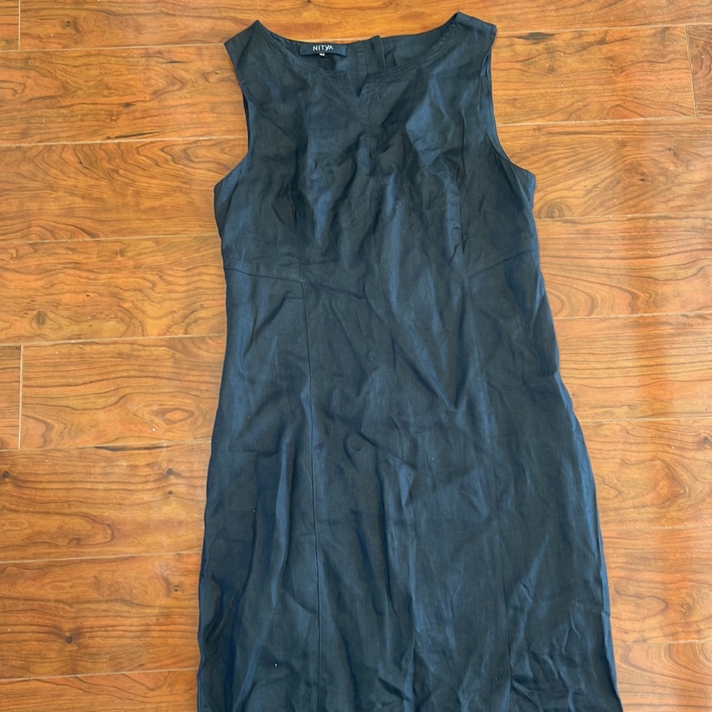 Nitya Black Linen Sleeveless Maxi Dress with Button Details on Back - Picture 3 of 12